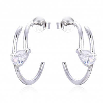 Gena.paris® 'Shine' Women's Sterling Silver Hoop Earrings - Silver GBO1532-W