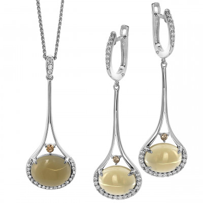 Orphelia® 'Felicia' Women's Sterling Silver Set: Chain-Pendant + Earrings - Silver SET-7046