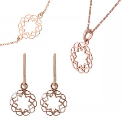 Orphelia® 'Jasmine' Women's Sterling Silver Set: Bracelet + Earrings + Necklace - Rose SET-7076/1