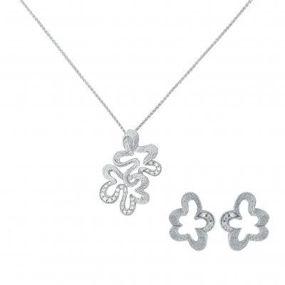 Orphelia® 'Malenia' Women's Sterling Silver Set: Chain-Pendant + Earrings - Silver SET-7077
