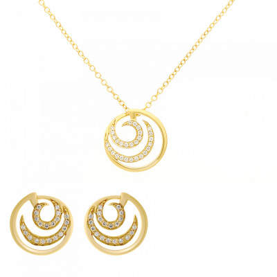 'Elaine' Women's Sterling Silver Set: Chain-Pendant + Earrings - Gold SET-7084/2