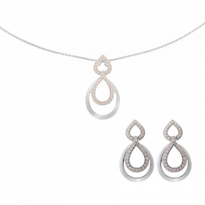 'Amber' Women's Sterling Silver Set: Chain-Pendant + Earrings - Silver SET-7092