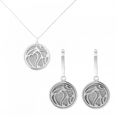 'Anabel' Women's Sterling Silver Set: Chain-Pendant + Earrings - Silver SET-7097