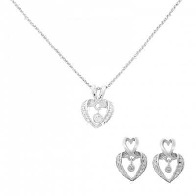 Orphelia® 'Loreta' Women's Sterling Silver Set: Chain-Pendant + Earrings - Silver SET-7126