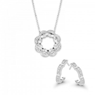 Orphelia® 'Onyx' Women's Sterling Silver Set: Chain-Pendant + Earrings - Silver SET-7127