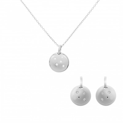 'Linn' Women's Sterling Silver Set: Chain-Pendant + Earrings - Silver SET-7130