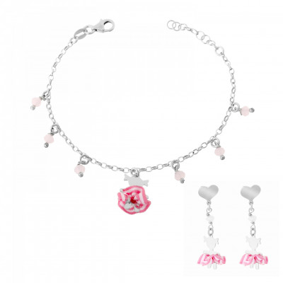 Orphelia® 'Cute' Child's Sterling Silver Set: Bracelet + Earrings - Silver SET-7133