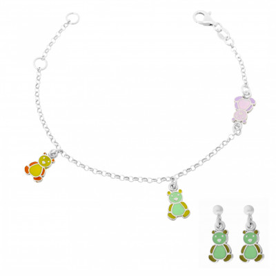 Orphelia® 'Bear' Child's Sterling Silver Set: Bracelet + Earrings - Silver SET-7140/GR