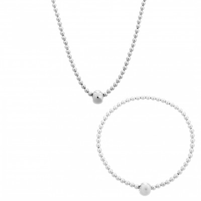 Orphelia® 'Faye' Women's Sterling Silver Set: Bracelet + Necklace - Silver SET-7157
