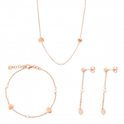 'Nahara' Women's Sterling Silver Set: Chain + Bracelet + Earrings - Rose SET-7378