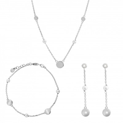 'Milena' Women's Sterling Silver Set: Chain + Bracelet + Earrings - Silver SET-7379