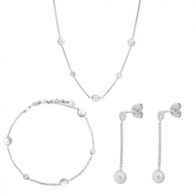 'Emilia' Women's Sterling Silver Set: Chain + Bracelet + Earrings - Silver SET-7380