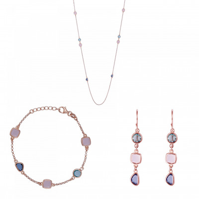 'Euphemia' Women's Sterling Silver Set: Chain + Bracelet + Earrings - Rose SET-7411