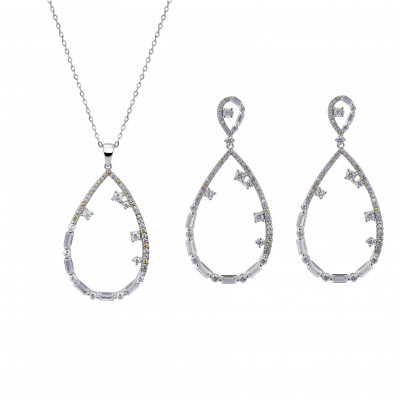 Orphelia® 'Islia' Women's Sterling Silver Set: Necklace + Earrings - Silver SET-7423