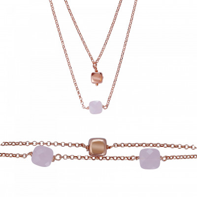 Orphelia® 'Joelle' Women's Sterling Silver Set: Bracelet + Necklace - Rose SET-7432