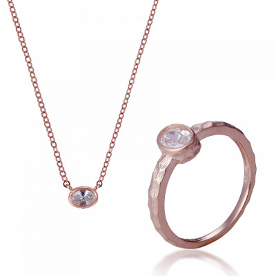 Orphelia® 'SET AURORA' Women's Sterling Silver Set: Necklace + Ring - Rose SET-7434 #1