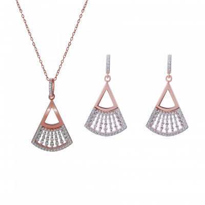 'Carina' Women's Sterling Silver Set: Necklace + Earrings - Rose SET-7436