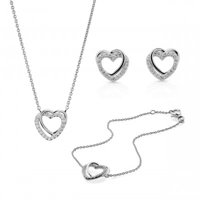 'Ariana' Women's Sterling Silver Set: Bracelet + Earrings + Necklace - Silver SET-7482