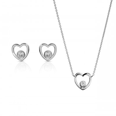 Orphelia® 'Mila' Women's Sterling Silver Set: Necklace + Earrings - Silver SET-7484