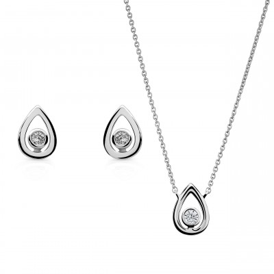 'Ellie' Women's Sterling Silver Set: Necklace + Earrings - Silver SET-7485
