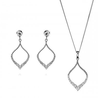 'Grace' Women's Sterling Silver Set: Chain-Pendant + Earrings - Silver SET-7493