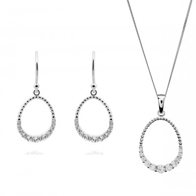 'Aria' Women's Sterling Silver Set: Chain-Pendant + Earrings - Silver SET-7494