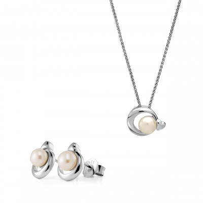 'Mathilde' Women's Sterling Silver Set: Chain-Pendant + Earrings - Silver SET-7510
