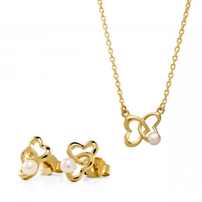 Orphelia® 'Lili' Women's Sterling Silver Set: Chain-Pendant + Earrings - Gold SET-7513/G