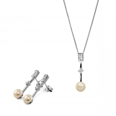 'Maxime' Women's Sterling Silver Set: Chain-Pendant + Earrings - Silver SET-7514