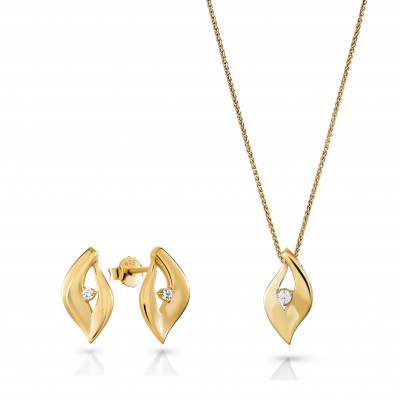 'Milan' Women's Sterling Silver Set: Chain-Pendant + Earrings - Gold SET-7519/G