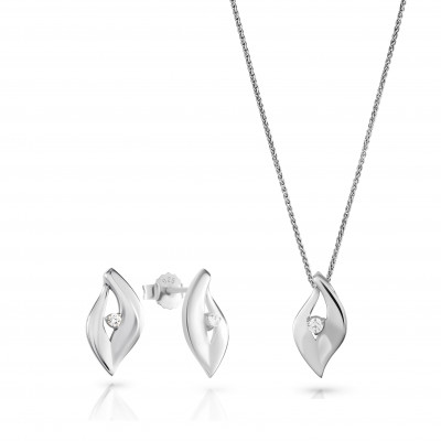 'Milan' Women's Sterling Silver Set: Chain-Pendant + Earrings - Silver SET-7519