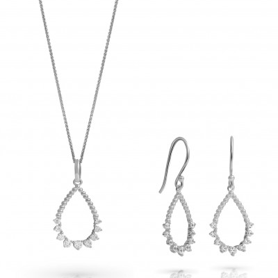 'Petal' Women's Sterling Silver Set: Necklace + Earrings - Silver SET-7564