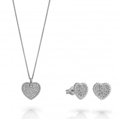 'Elite' Women's Sterling Silver Set: Necklace + Earrings - Silver SET-7566