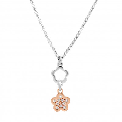 'Nixie' Women's Sterling Silver Chain with Pendant - Silver/Rose ZK-7377