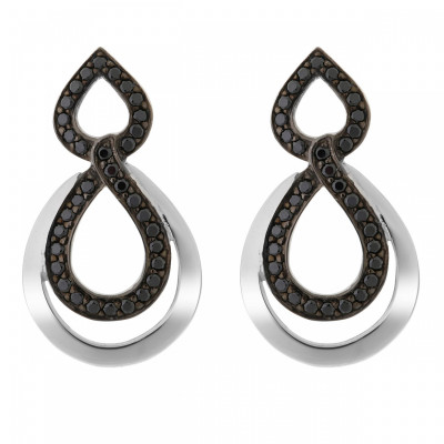 'Amber' Women's Sterling Silver Drop Earrings - Silver/Black ZO-7092/2
