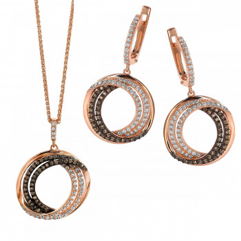 Orphelia® Women's Sterling Silver Set: Chain-Pendant + Earrings - Rose SET-7055