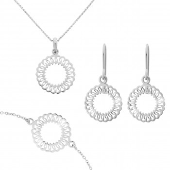 Orphelia® 'Amada' Women's Sterling Silver Set: Bracelet + Earrings + Necklace - Silver SET-7075
