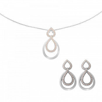 'Amber' Women's Sterling Silver Set: Chain-Pendant + Earrings - Silver SET-7092