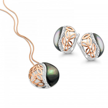 Orphelia® 'Unari' Women's Sterling Silver Set: Chain-Pendant + Earrings - Silver/Rose SET-7112