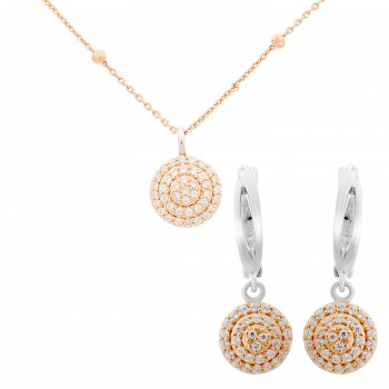 Orphelia® 'Leanna' Women's Sterling Silver Set: Chain-Pendant + Earrings - Silver/Rose SET-7120