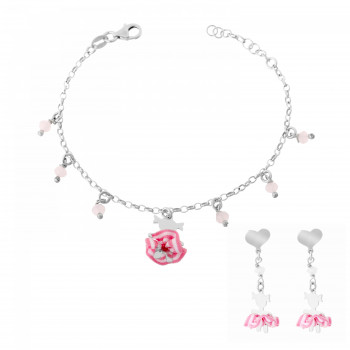 'Cute' Child Unisex's Sterling Silver Set: Bracelet + Earrings - Silver SET-7133