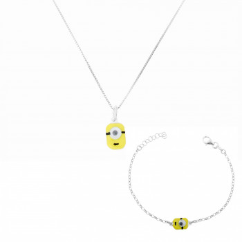 'Minion' Child Unisex's Sterling Silver Set: Chain-Pendant + Bracelet - Silver SET-7135/1