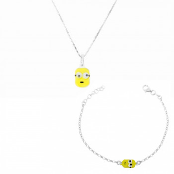 Orphelia® 'Minion' Child's Sterling Silver Set: Chain-Pendant + Bracelet - Silver SET-7135