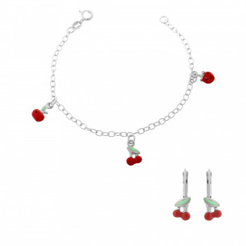 'Apple' Child Unisex's Sterling Silver Set: Bracelet + Earrings - Silver SET-7149/2