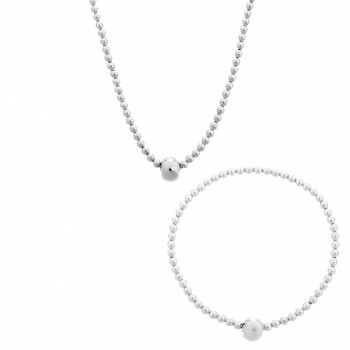 'Faye' Women's Sterling Silver Set: Bracelet + Necklace - Silver SET-7157