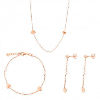 'Nahara' Women's Sterling Silver Set: Chain + Bracelet + Earrings - Rose SET-7378