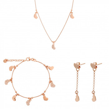 'Elisa' Women's Sterling Silver Set: Chain + Bracelet + Earrings - Rose SET-7381