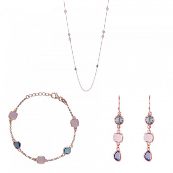 Orphelia® 'Euphemia' Women's Sterling Silver Set: Chain + Bracelet + Earrings - Rose SET-7411