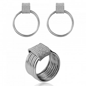 Orphelia® Women's Sterling Silver Set: Earrings + Ring - Silver SET-7417 #1