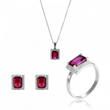 Orphelia® Women's Sterling Silver Set: Necklace + Earrings + Ring - Silver SET-7425/RU #1